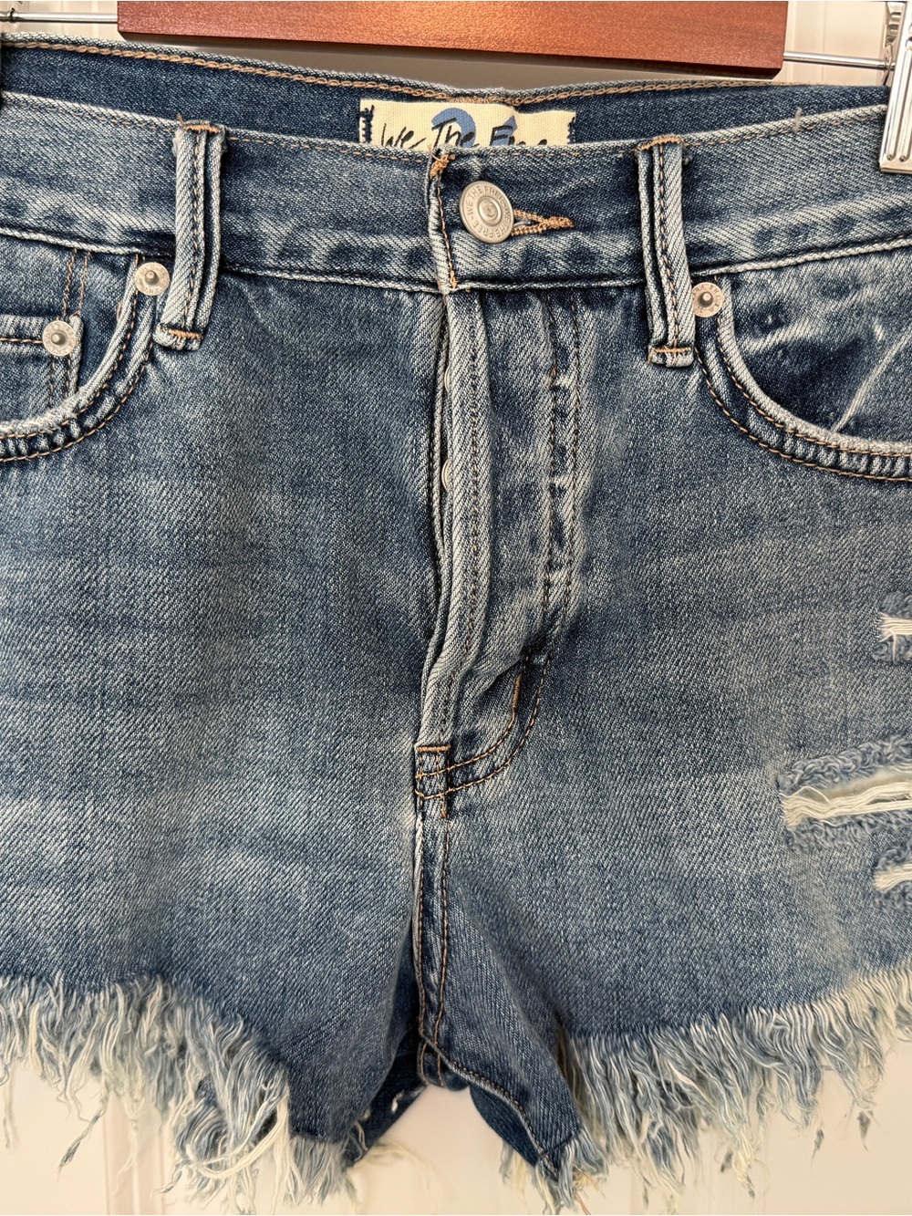 Free People Light Wash Distressed Boyfriend Denim Shorts